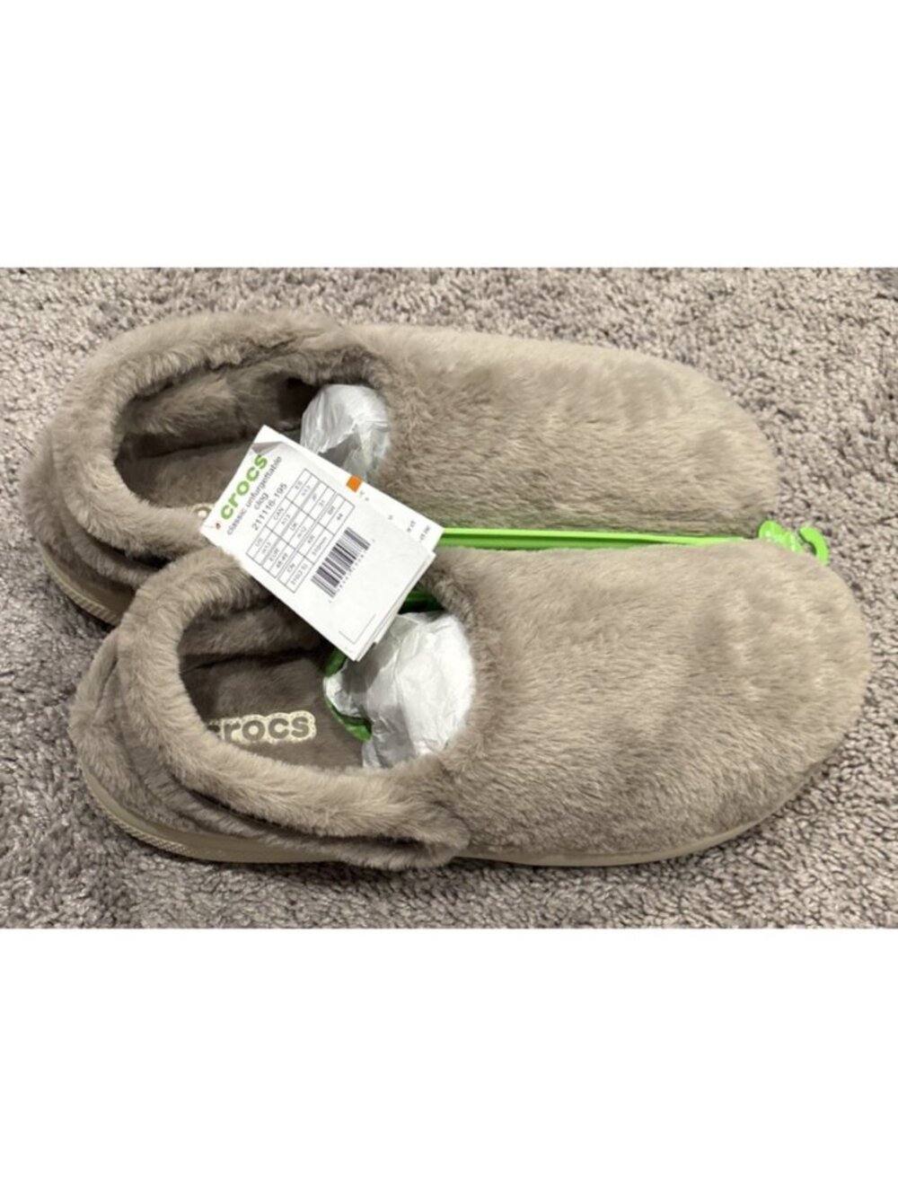 Crocs Classic Unforgettable Fur Lined Clogs Taupe Fuzzy Slippers Mens 13 NWT